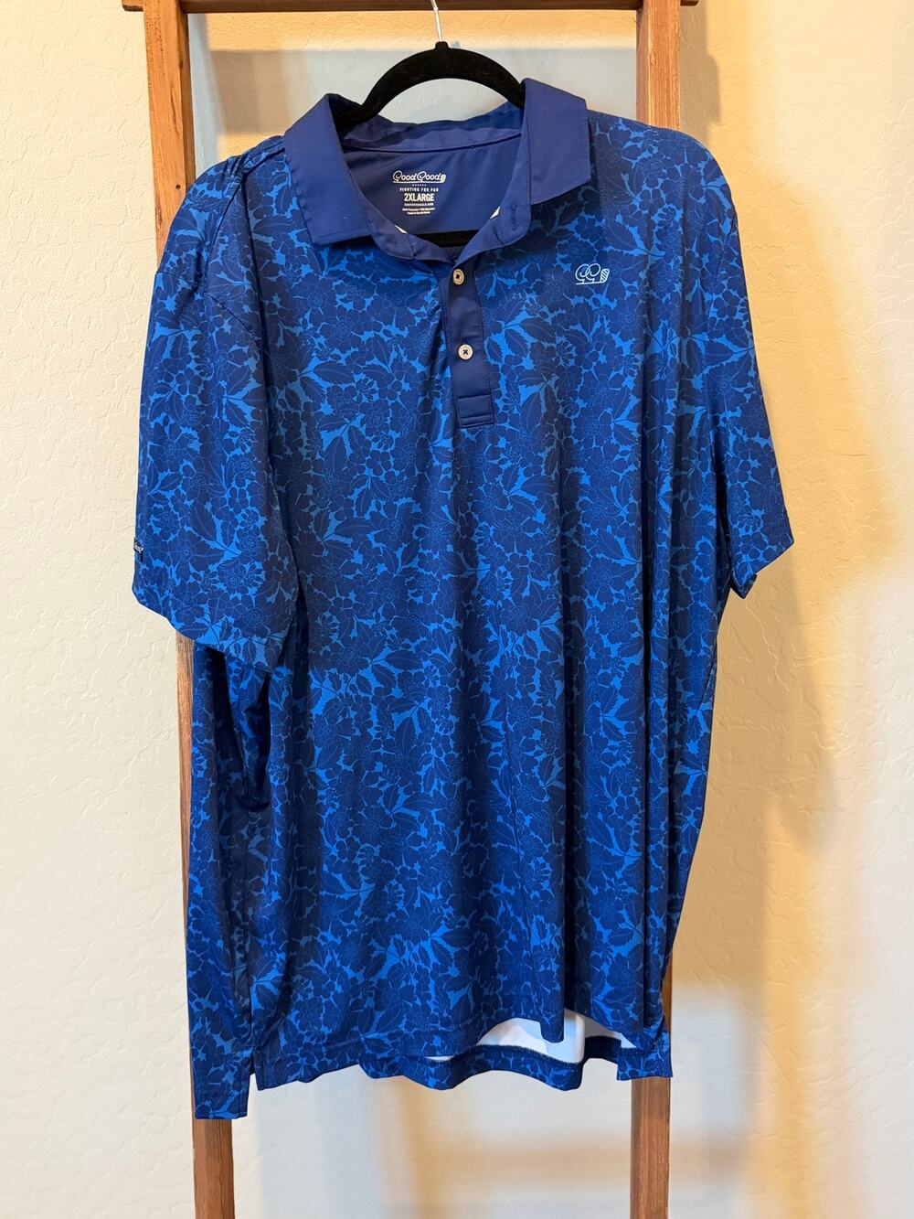 Good Good Golf 2XL Blue Floral Print Performance Golf Polo
